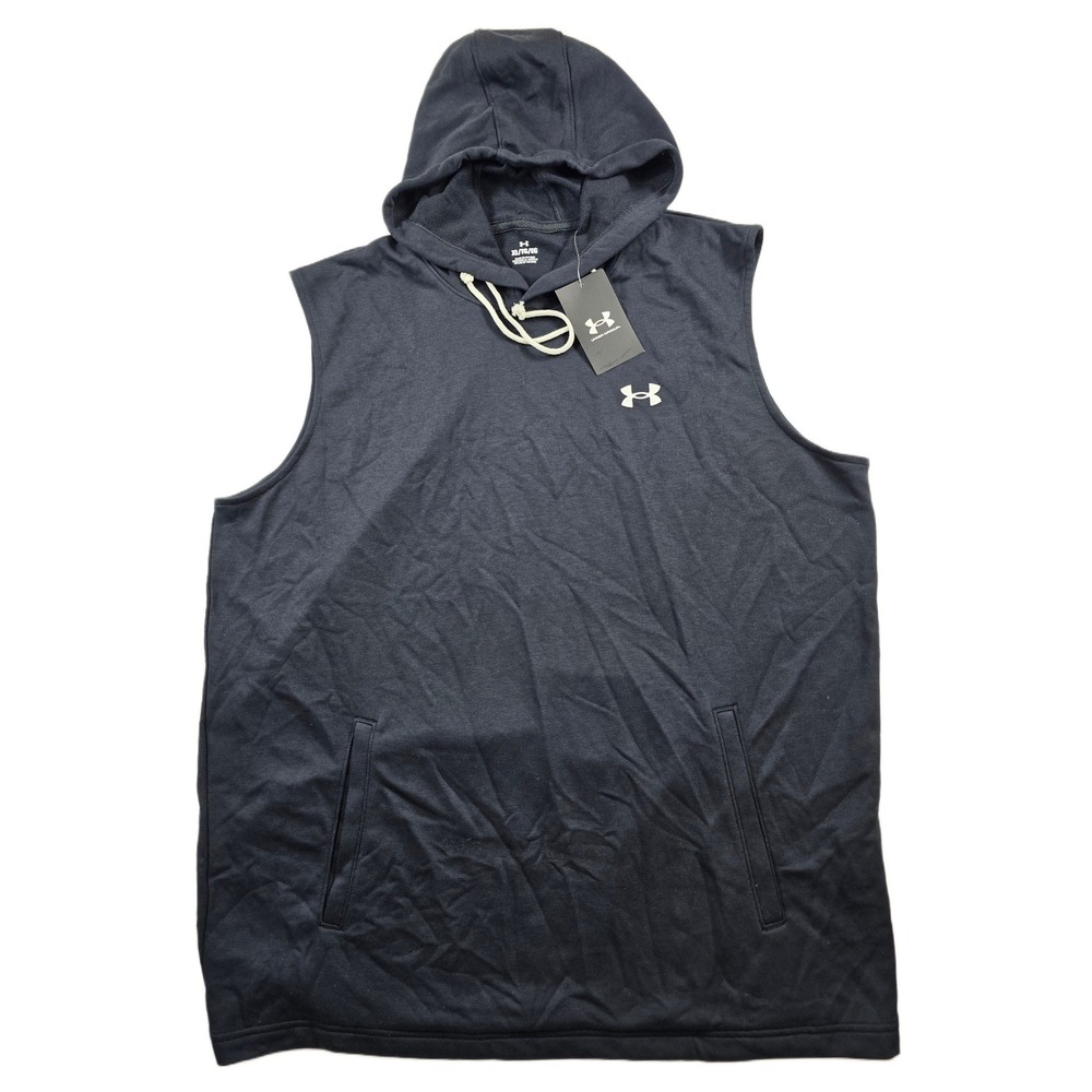 Under Armour UA Rival Terry Sleeveless Hoodie Mens XL Black Cotton SL HD NEW
